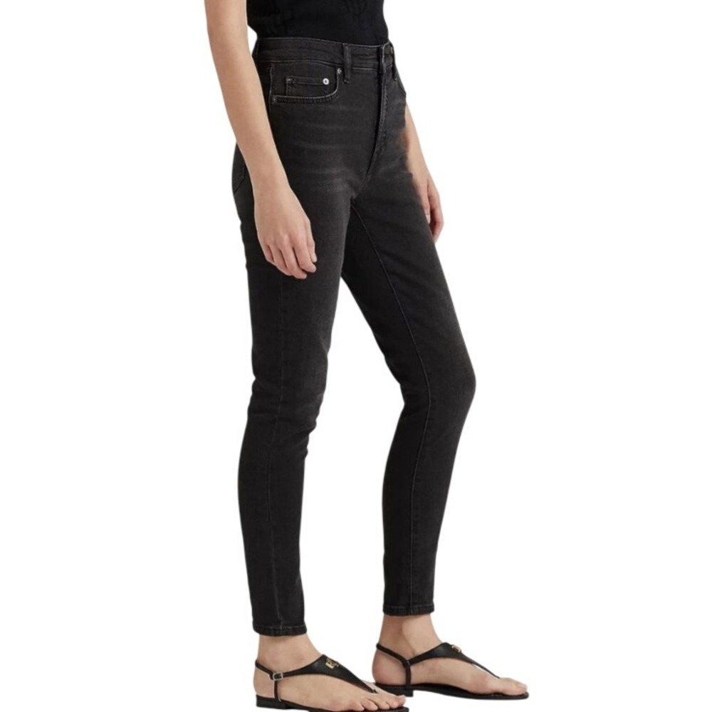 Lauren Ralph Lauren Skinny Ankle Jeans Womens 14 Black New High Rise Stretch
